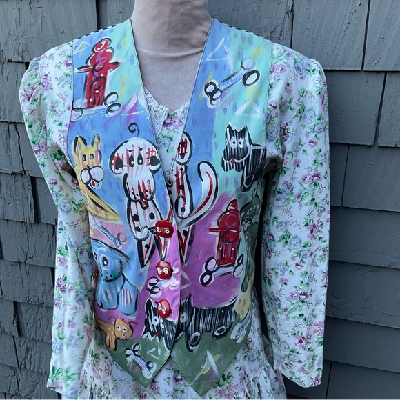 Encore Silkscapes Vintage colorful hand painted dog vest Medium - Picture 3 of 15